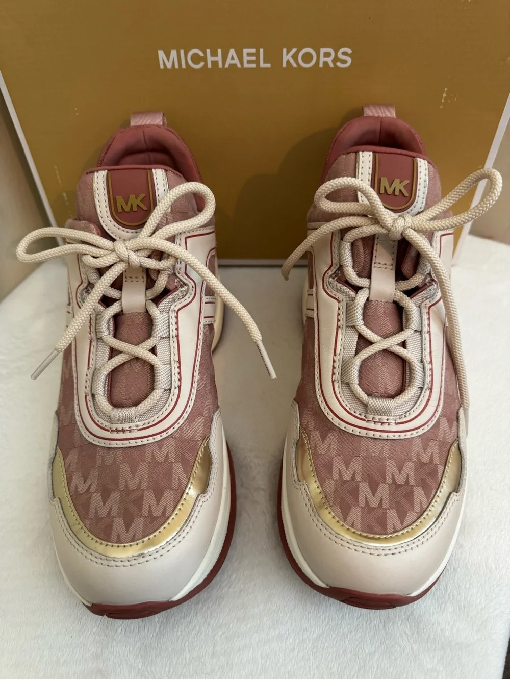 Michael Kors Pink , Beige and Gold Logo Women Sneakers